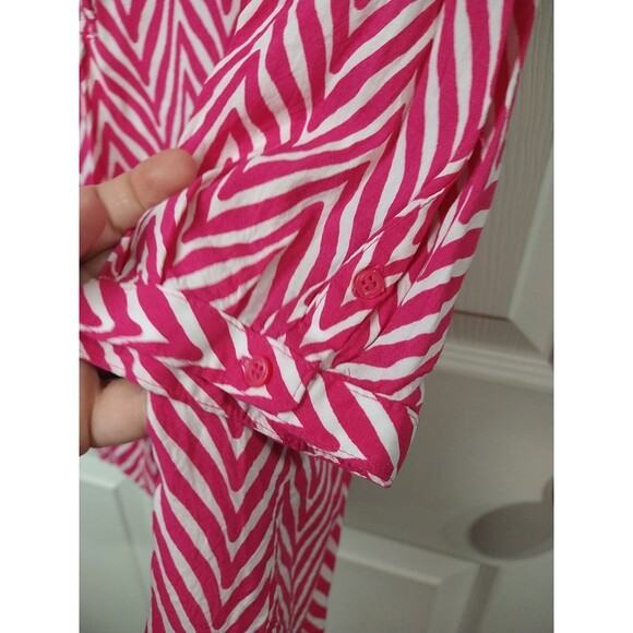 Stylus Woman L Blouse V Neck Pink White Chevron Pullover 3/4 Sleeves - Picture 6 of 10